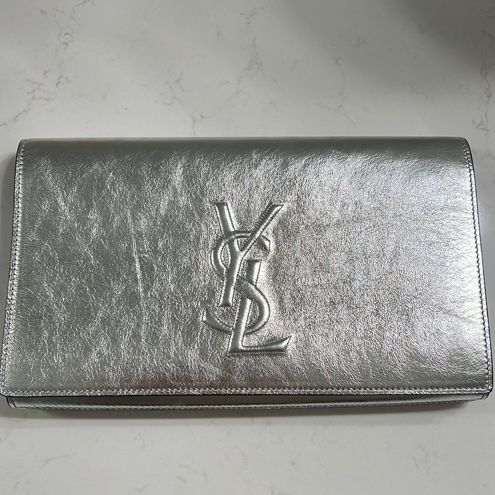Silver YSL clutch